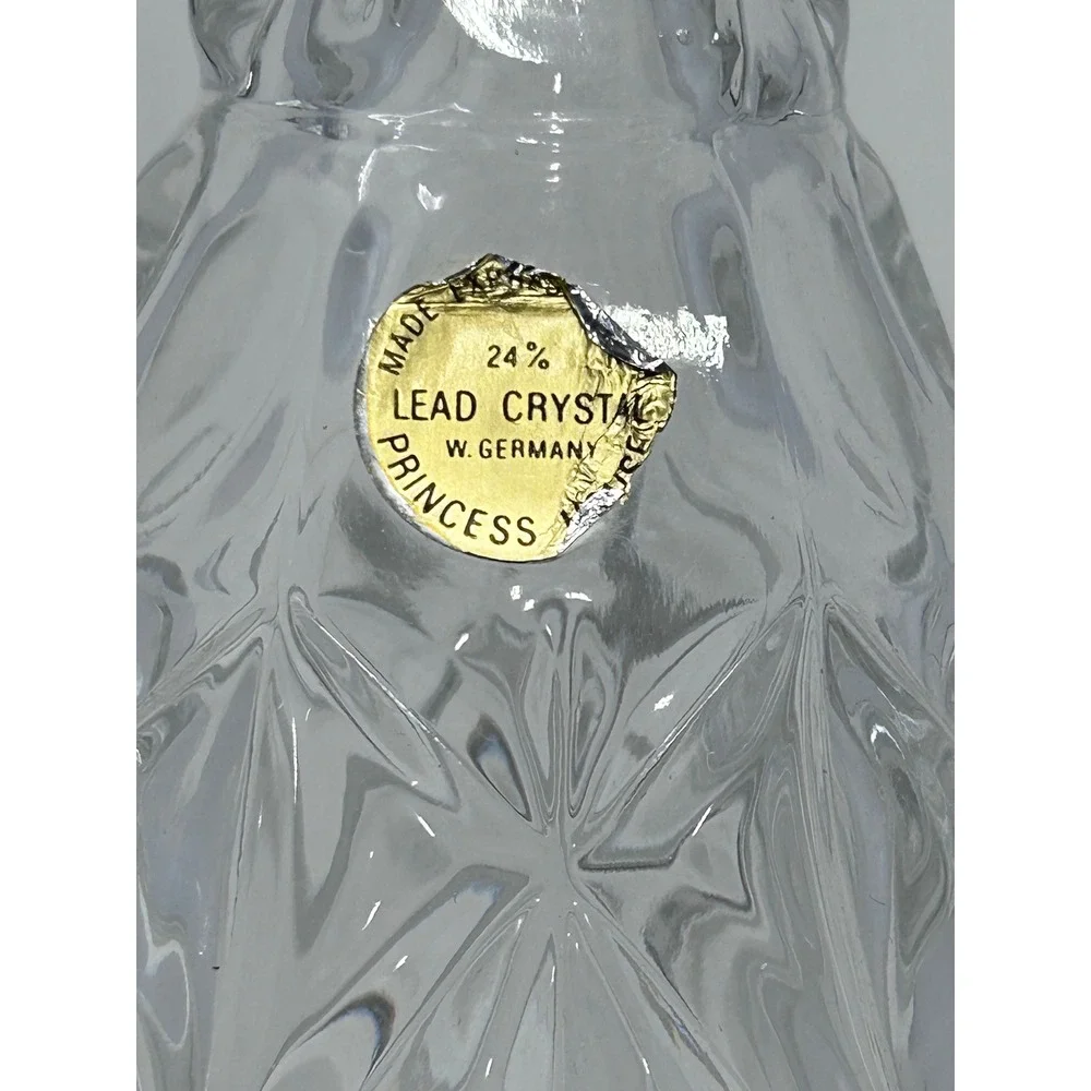 Princess House W Germany Lead Crystal Decanter Stopper Tall Etched Glass Barware